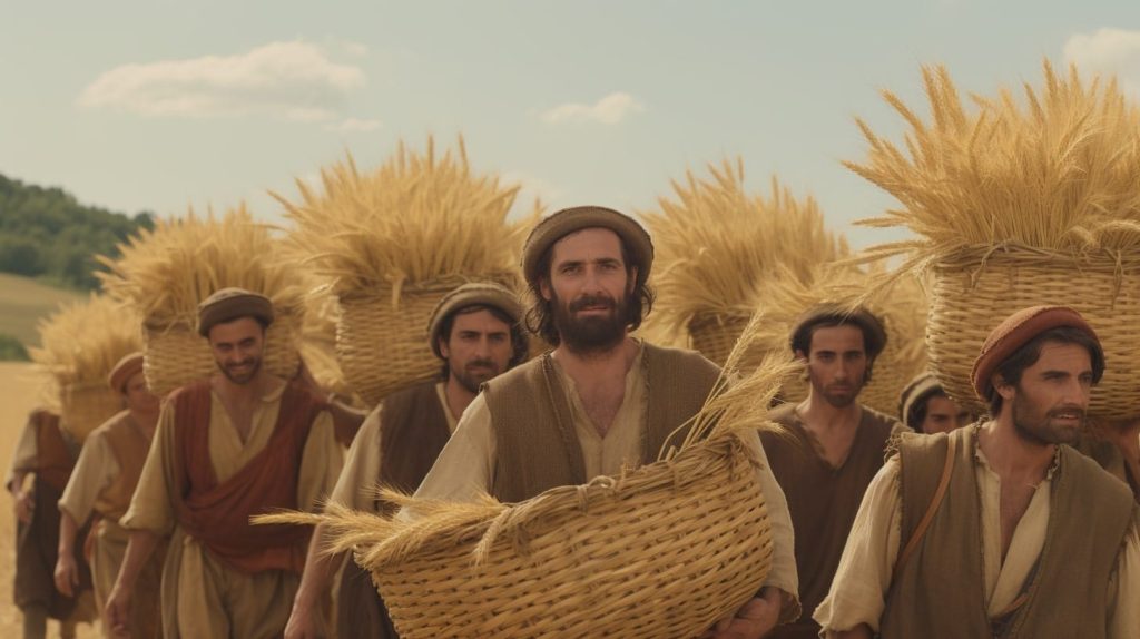 Irmãos de José carregando alimentos